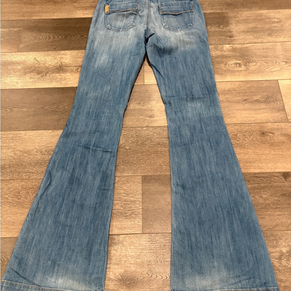 PAIGE Blue Flare Wide Leg Jeans Vintage-Inspired - Picture 8 of 10